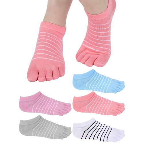 5 Pairs Stripe Toe Socks Finger Socks Low Cut Colorful Socks for Women Girl Supplies (Novel Style, Bright Colors)