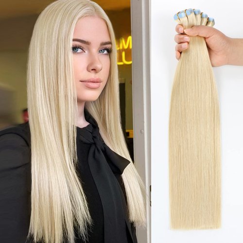 JESSBO Hair Extensions Real Human Hair Bleach Blonde 100% Remy Human Hair 12 inch 20pcs 40g/pack Straight Seamless Skin Weft Tape ins (12 Inch #613 Bleach Blonde)