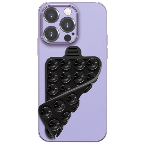 TACOMEGE Two-Sided Silicone Suction Phone Case Mount, Hands-Free Shower Mirror Phone Holder for Videos and Selfies, Phone Grip for iPhone (Black)