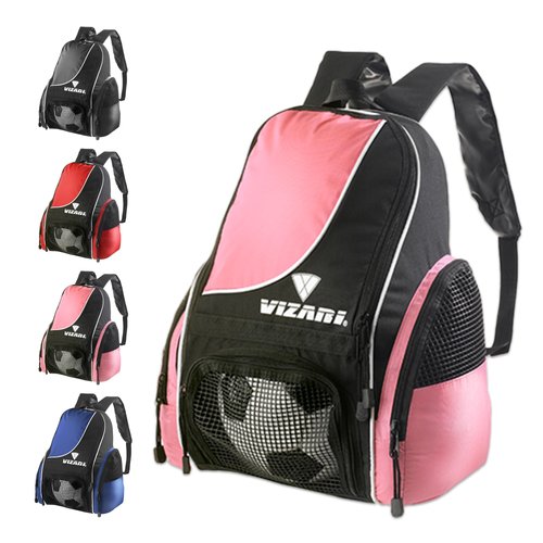 Vizari Solano Soccer Backpack With Ball Compartment and Vented Ball Pocket and Mesh Side Cargo Pockets for Adults and Teens(Pink)