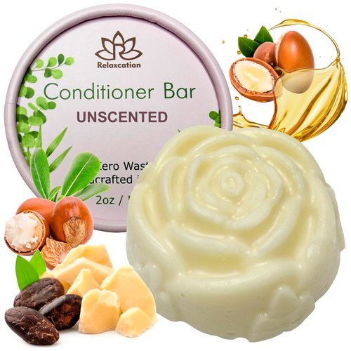 Hair Conditioner Bar For Women and Men | Unscented Softening Moisturizing Plant-Based | Shea Butter, Coconut Oil, Cocoa Butter, Jojoba Oil, Argan Oil - Handmade in USA