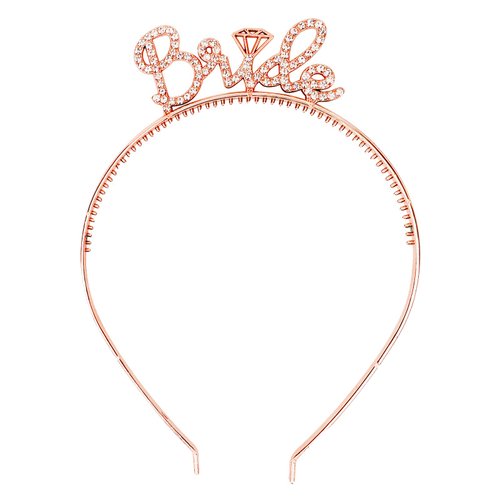YARIEW Rhinestone Bride Headband Bachelorette Party Decorations Bridal Headband for Wedding Bride Crown Headband Bachelorette Favors Bridal Shower Favors Gift Bridesmaid Favors (Rose Gold)