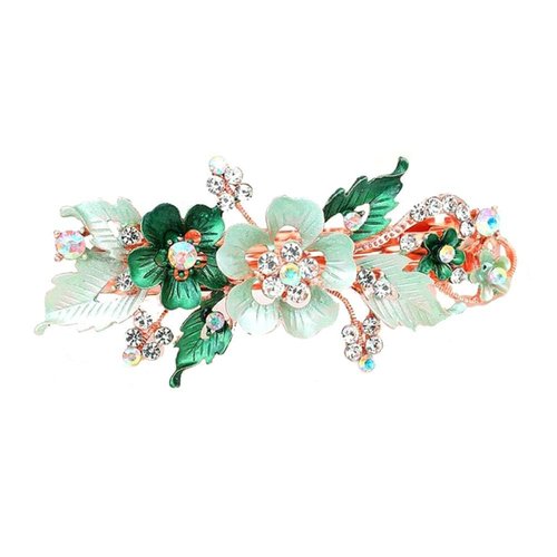 Green Flower Women Rhinestone Flower Butterfly Hairpin Hair Clip Barrette Ponytail Holder Glitter Crystal Elegant Gifts Hair Clips Green Flower Hair Clips