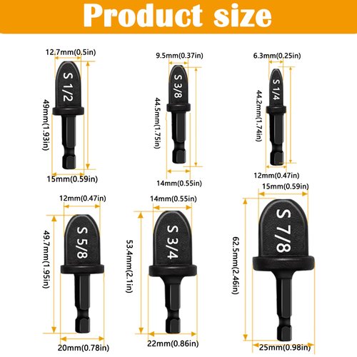 Aienxn 6PCS HVAC Repairing Set, Boring Drill Bit Air Conditioner Copper Tube Expander Manual Copper Pipe Swage Soft Copper Tubing Tool Bit with 1/4'', 3/8'', 1/2'', 5/8'', 3/4'', 7/8'' Bits Q-M-045