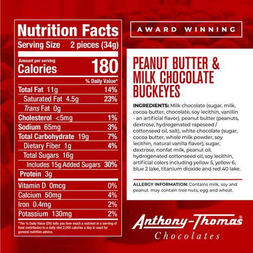 Anthony-Thomas, Peanut Butter & Milk Chocolate Buckeyes in Ohio State Buckeyes Box, Deliciously Delightful Snacks (24 Count)