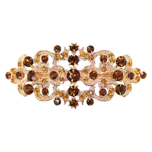 Faship Gorgeous Smoked Topaz Color Rhinestone Crystal Floral Hair Barrette Clip