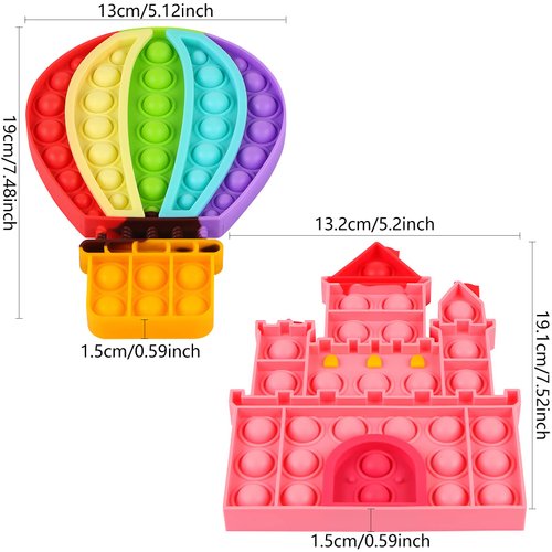 Aunifun 2 Pack Push Pop Bubble Sensory Fidget Toys, Simple Fidget Toy Pack Bubble Popper Silicone Squeeze Toy Stress Relief Hand Toys Party Favors (Castle, Hot Air Balloon )