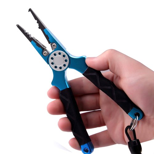 CRAZY SHARK Professional Saltwater/Freshwater Fishing Pliers Hook Remover Fishing Line Cutters with Sheath and Lanyard (Blue.T)