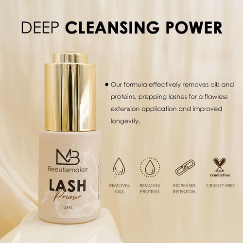 Beeutemaker Beige Lash Primer for Eyelash Extensions – 15ml Professional Use Only, Increases Adhesive Bonding Power, Removes Oils & Proteins, Enhances Retention for Longer-Lasting Lashes