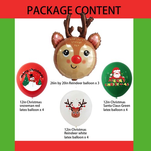 HADCKJA Reindeer Balloons Christmas Party Supplies Christmas Balloons Reindeer Foil Balloon Christmas Latex Balloon for Christmas Party Decorations Christmas Theme Birthday Decorations 15Pcs