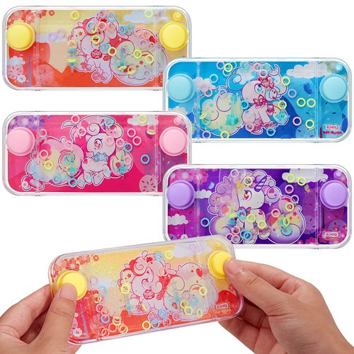 Chalyna 4 Pcs Handheld Water Games Water Ring Toys Multi Color Ring Toss Game Without Water Road Trip Toys Birthday Gift for Kids Party Favors Bag Fillers Pastime(Cartoon Style)