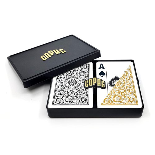 Copag 1546 Design 100% Plastic Playing Cards, Bridge Size (Narrow) Black/Gold (Jumbo Index, 1 Set)