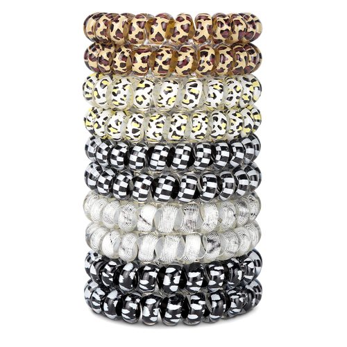 10 Piece Spiral Hair Ties For Thick Hair, Coil Elastics Hair Ties, Multicolor Medium Spiral Hair Ties, No Crease Hair Coils, Telephone Cord Plastic Hair Ties For Women And Girls (Leopard)