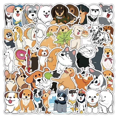50Pcs Pieces Cute Dog Stickers Puppy Decals Waterproof Vinyl Gifts for Laptop, Water Bottle,Phone, Luggage, Teens Adults Kids Boys Girls Birthday Party Supplies Decoration