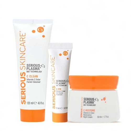 Serious Skincare - Serious C3 Vitamin C Night Trio - C-Restore Night Cream, C Eye Treatment & C Clean Face Wash - Hydrolyzed Collagen Moisturizer - Deep Hydration for Dry Skin, Fine Lines & Wrinkles