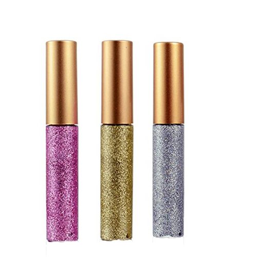 Liquid Glitter Eyeliner 3 Color Metallic Glitter Sparkling Eyeliner Face Eye Cosmetic Glow Shimmer Makeup Glitter Eye Shadow Long Lasting Sparkling Eyeliner Eye Shadow Gold Brown,Silver and Pink