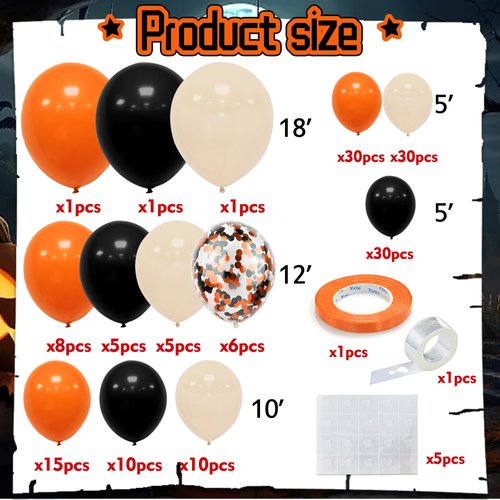 152 PCS Orange and Black Balloons Black Orange Sand White Confetti Balloons Garland for Graduation Baby Shower Birthday Wedding Halloween Anniversary New Year Party Decorations Supplies
