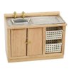 EatingBiting 1:12 Dollhouse Miniature Furniture Bathroom Kitchen Sink with Cabinet Basin Set Dolls House Light Oak Sink Unit w Towel Rail Miniature Wooden Kitchen Furniture