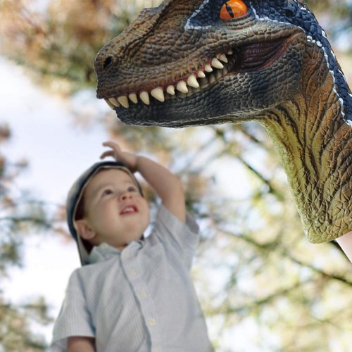 Dinosaur Toys Tyrannosaurus Rex and Blue Velociraptor Hand Puppets Dinosaur Animal World Action Figure Set Funny & Scared Head Hand Puppets for Home, Stage and Class Role Play Toys