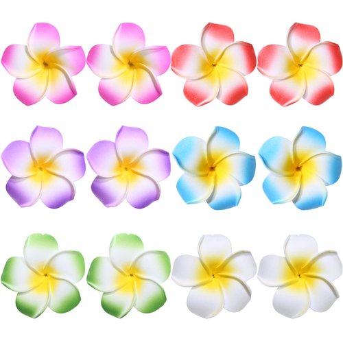 12 Pcs Plumeria Hair Clips Flower Barrettes Floral Headpiece Hair Pins Hairpins Hairclips Women Multicolor Hawaiian Luau Tropical Wedding Vacation Beach Party Decorations Cosplay Hair Accessories