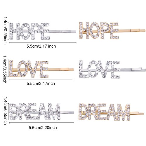 6 Pieces Word Letter Hair Clips Rhinestones Hair Barrettes Crystal Bobby Pins for Women Hair Accessories