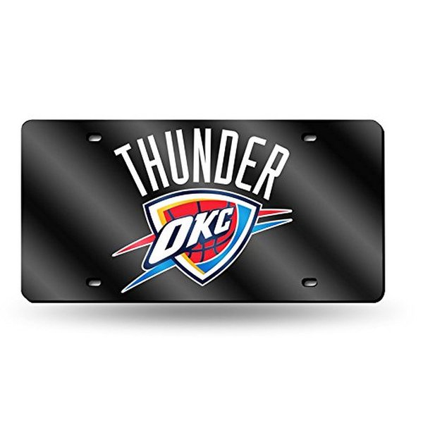 Rico Industries NBA Oklahoma City Thunder - Black Laser Inlaid Metal License Plate Tag 6 x 12-"