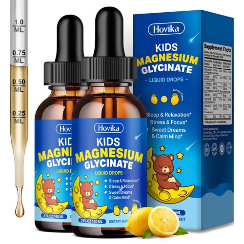 2 Pack Magnesium Glycinate Liquid for Kids - with L-Theanine Omega-3, Vitamin B6, D3, Zinc - Kids Magnesium Drops for Sleep, Relaxation, Calm & Focus - 2 Fl Oz, Lemon Flavor