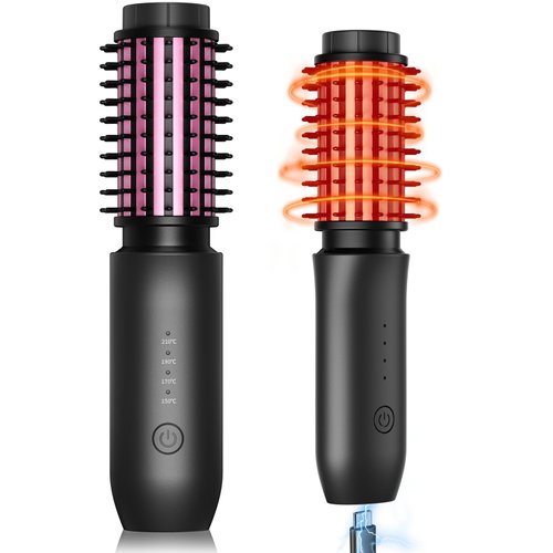 VAGITTO Cordless Hair Straightener Brush for Travel - Portable Straightening Brush, Mini Ionic Hot Comb Straightener for Women, Lightweight on-The-go, Cordless Fast Charger Dual Power, Black