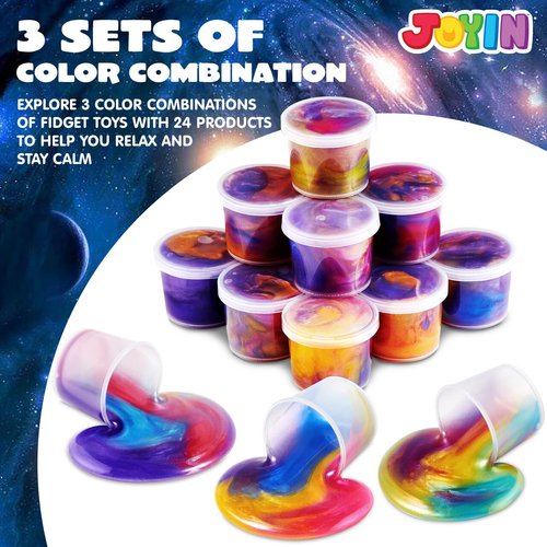 JOYIN Slime Party Favors, 24 Pack Galaxy Slime Cup Party Favors - Stretchy, Non-Sticky, Mess-Free, Stress Relief, and Safe for Girls and Boys - Classroom Reward, Party Supplies