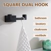 APLusee Double Robe Towel Hook, Stainless Steel Square Dual Coat Hook, Utility Bath Kitchen Storage Hanger Holder, Matte Black