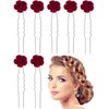 Bencailor 24 Pieces Red Rose Bridal Hair Pins Flower Hair Clips U Shaped Hair Jewelry Accessories for Bridal Wedding Dance Birthday Woman Girls Small Bobby Pins for Hair