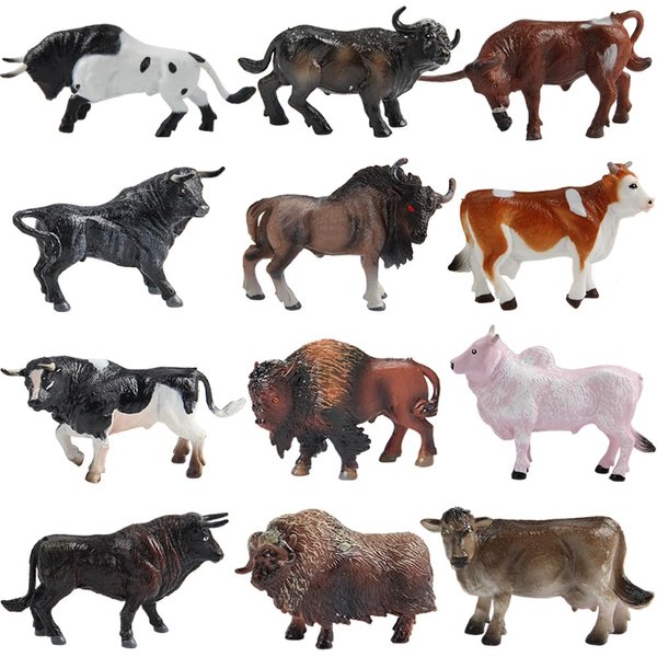 Mini Tudou 12 Pcs Farm Toy Set，Multicolor Cow Animal Figurines Cool Cake Topper & Exhibits for Ages 3 4 5 Boys&Girls