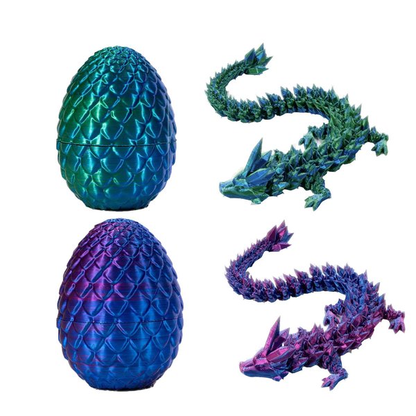 TrendyChic 2PCS 12Inch 3D Printed Dragon Egg with Dragon Inside for Executive Desk Toys Home Office Decor, Crystal Dragon Adult Fidget Toys for Autism and ADHD (Green + Purple)