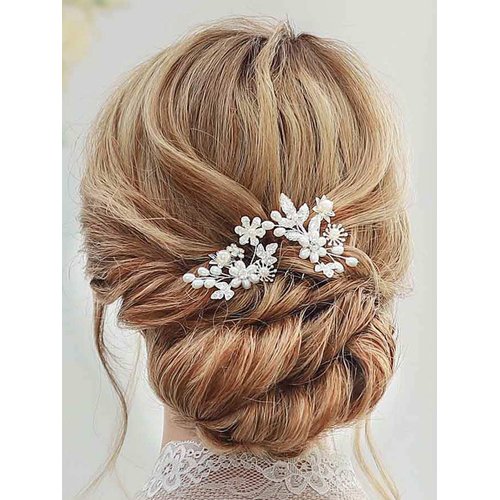 Brishow Bride Wedding Hair Pin Pearl Leaf Hair Piece Silver Crystal Bridal Hair Accessories Flower Wedding Hair Clip for Women and Girls