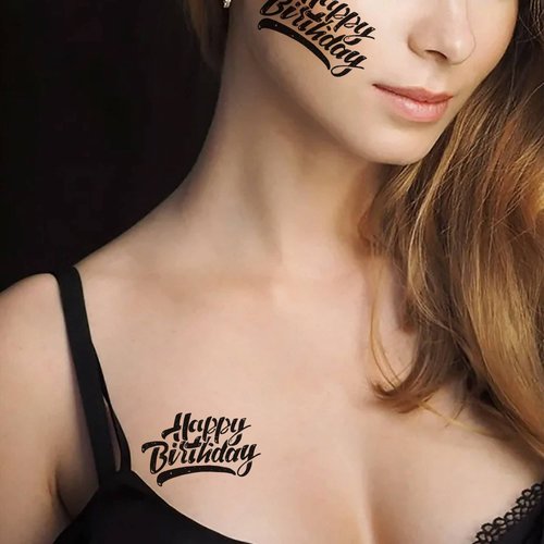 Dopetattoo Birthday Tattoo 6 Sheets Temporary Tattoos Inspirational Vintage Hand Quote Happy Birthday Temporary tattoo Neck Arm Chest for Women Men Adults