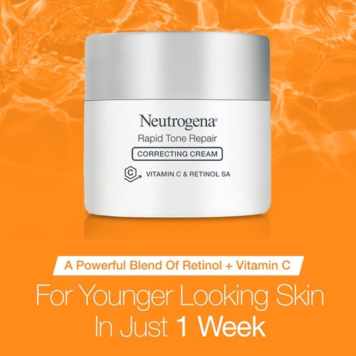 Neutrogena Retinol + Vitamin C Correcting Cream, Rapid Tone Repair Face & Neck Cream with Hyaluronic Acid for Dark Spots, Fine Lines & Wrinkles, 1.7 oz