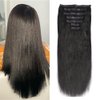 Light Yaki Straight Human Hair Extensions PU Clip in Hair Extensions Natural Black 14 Inch 120g Kinky Straight Natural Remy Seamless Clip ins Human Hair Extensions