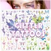 Konsait 12 Sheets Glitter Butterfly Temporary Tattoos, Oceans Mermaid Kids Butterfly Face Tattoo for Women Girls Eye Sticker Makeup Tattoo Butterfly Party Favors
