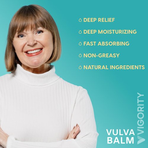 Vigority Vulva Balm Vaginal Moisturizer for Women: Intimate Skin Care Relieves Dryness, Itch, Odor & Irritation - Menopause Suppor With Beeswax, Shea Butter, Emu Oil, and CoQ10 - Estrogen Free