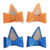 Bluey Hair Clips,4 Pcs Bluey Hair Bows,Dog Ears Hair Barrettes,Dog Birthday Party Supplies,Glitter Hair Pin with Bow,Christmas Birthday Costume Cosplay Party Bluey Hair Accessories (Blue,Orange)