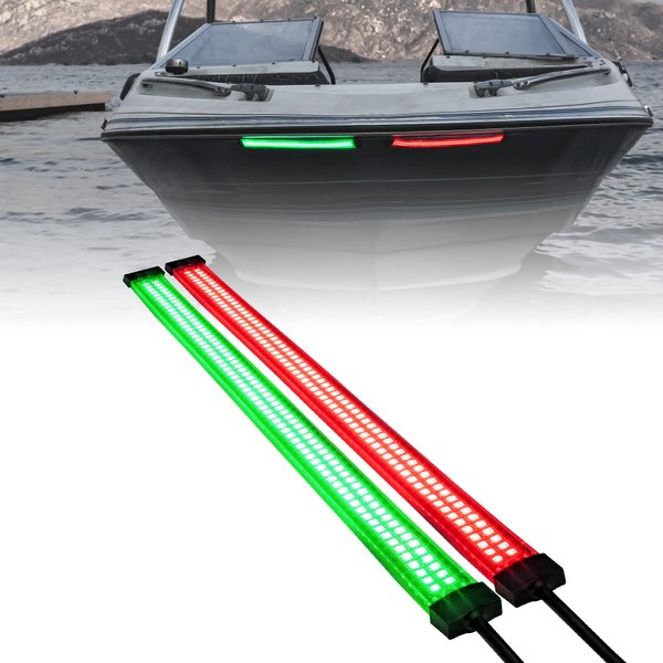 TRUE MODS Red Green LED Marine Navigation Light Strips for Boats [66/132 LEDs Per Strip] [Single/Dual Row] [IP68 Waterproof] [Flexible Housing] Navigation Bow Light for Kayak Pontoon Bass Fishing Boat