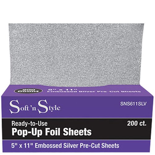 Burmax Soft 'N Style 200 Embossed Pop-Up Hair Coloring Foil Sheets 5" x11" HC-SNS611SLV