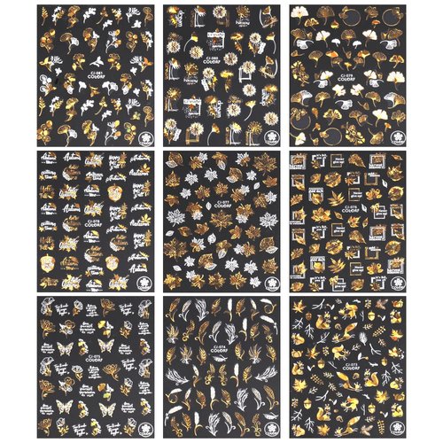 Autumn Leaves Nail Decals,Bronzing Fall Nail Stickers White Laser Gold Maple Leaf Nail Art Stickers,3D Self-Adhesive Stickers for Nails Decorations Accessories Women DIY Nail Supplies,9 Sheets/Set