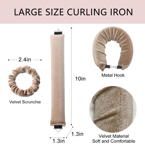 No Heat Curlers, 6pcs Extra Thick Hair Curlers to Sleep in No Heat Curling Headband,Rods with Hook, Suede curling wand suitable for all hair types