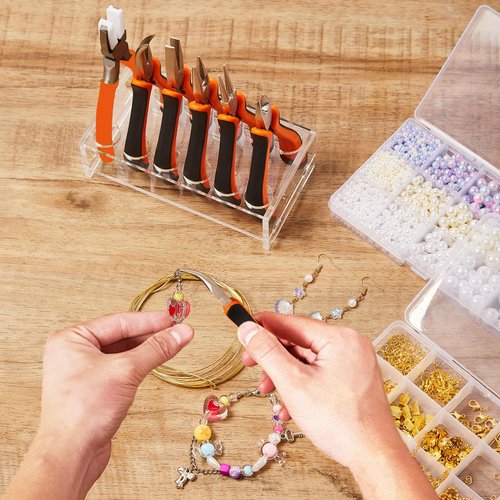 IQIANS 6PCS Jewelry Pliers Set with Acrylic Pallet, Needle Nose Pliers, Wire Cutters, Nylon Jaw Pliers etc. Jewelry Making Kit Tools for DIY Jewelry Repair, Wire Wrapping, Beading and Earring Crafts