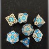 FOXBITE Hollow Metal Polyhedral Dice Set D&D RPG Suitable for Dungeons and Dragons Role Playing Games Blue and Silver