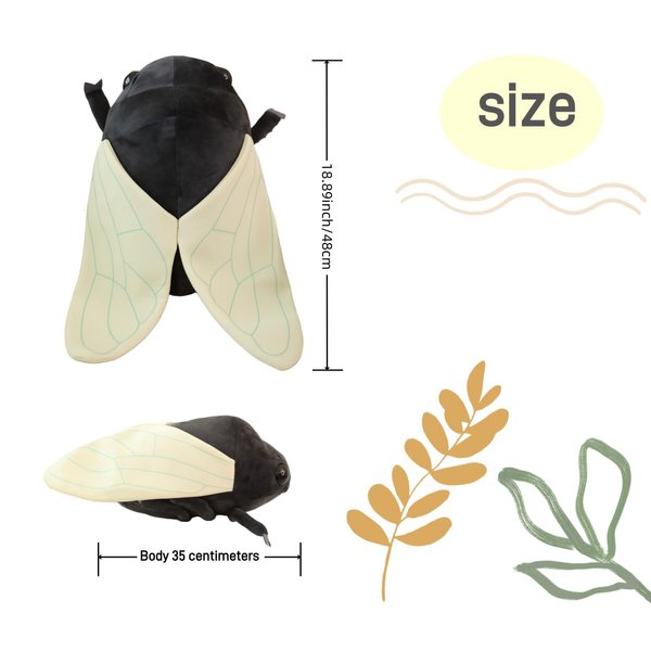 NCAIUNAE Beetle and Cicada Plush Toy Plush Filling Toy Soft Crustacean Animal Toy Soft and Realistic Cicada Filling Animal Plush Pillow Toy Girl and Boy Adult Festival Gift (50CM, Black)