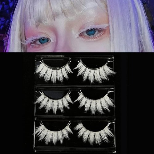 White Lashes MUQIU37 White False Eyelashes Cosplay Eye Lashes Halloween Easter Colorful Eye lashes Extension Makeup Tools Natural Looking Masquerade Party White Eyelashes (MQ12-14mm)