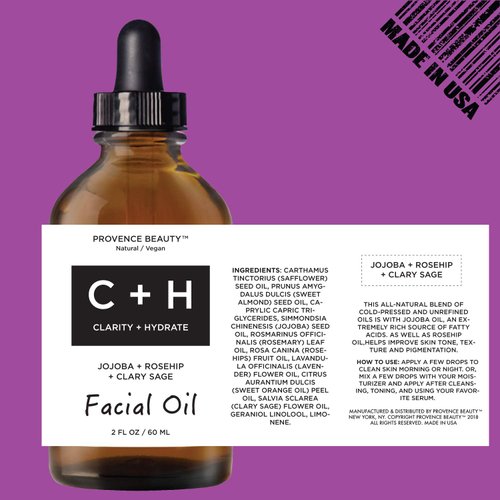 BEAUTE DE PROVENCE | Clarify + Hydrate Facial Oil - Cold Pressed Jojoba + Rosehip + Clary Sage Oils - Anti-Wrinkle Solution - 2 OZ