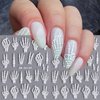 5D Halloween Skeleton Nail Decals 2pcs Retro Relief Skeleton Hand Nail Stickers Self-Adhesive White Skeleton Hand Bone Designs Stickers for Nails Halloween Back Glue Nail Accessories for Women